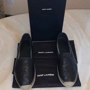 SAINT LAURENT Logo-embossed leather espadrilles